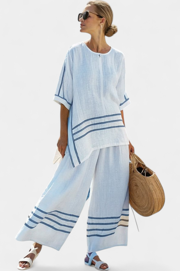 Vittorina | Sophisticated Asymmetric Striped Top and Bold Trousers Set