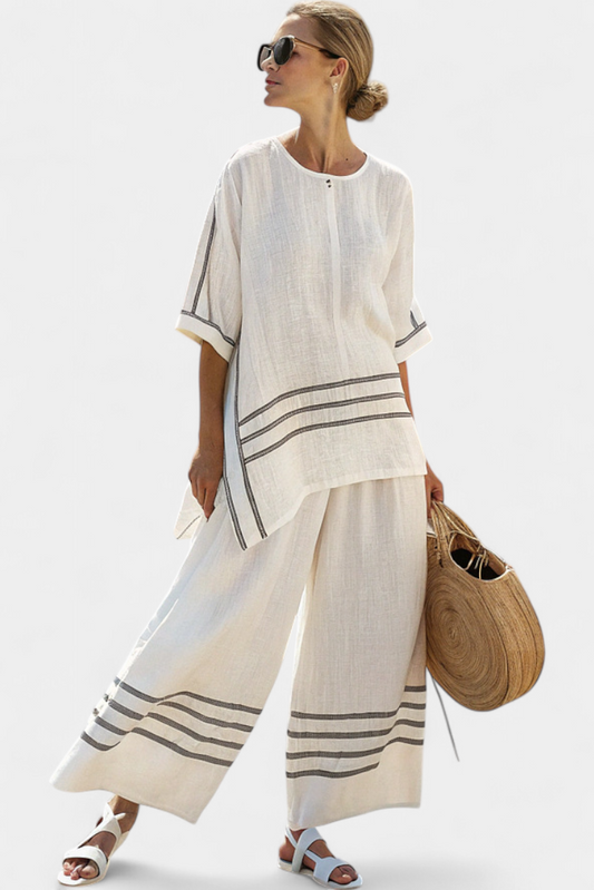Vittorina | Sophisticated Asymmetric Striped Top and Bold Trousers Set