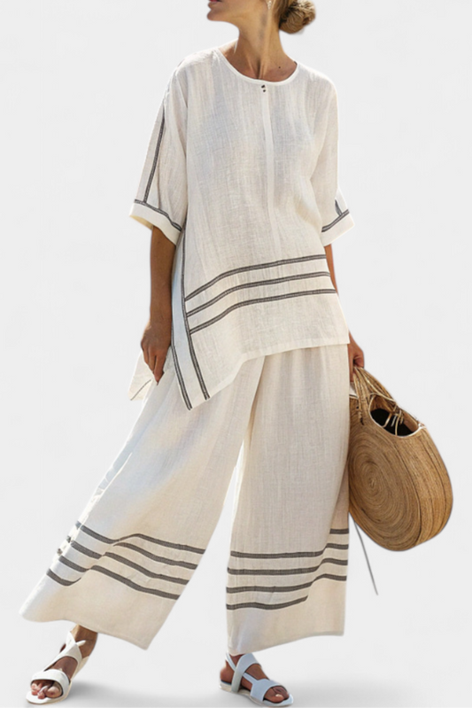 Vittorina | Sophisticated Asymmetric Striped Top and Bold Trousers Set
