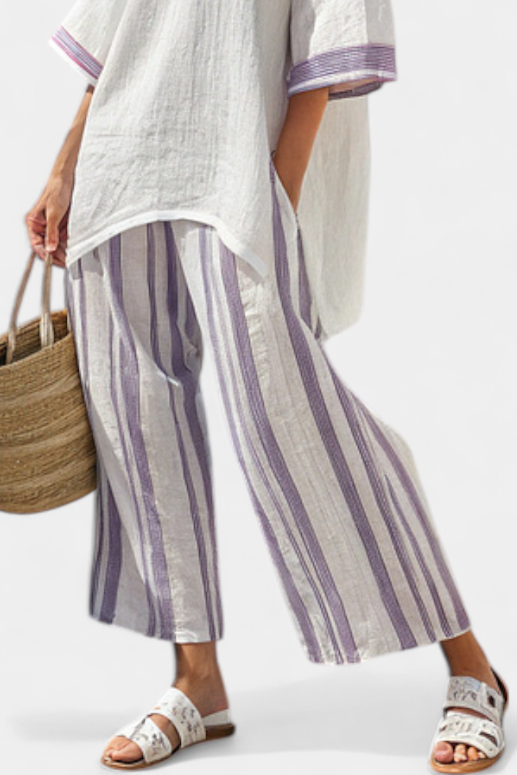 Allegra | Relaxed Blouse and Striped Bamboo Trousers Set