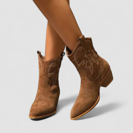 Valeria | Embroidered Western Ankle Boots