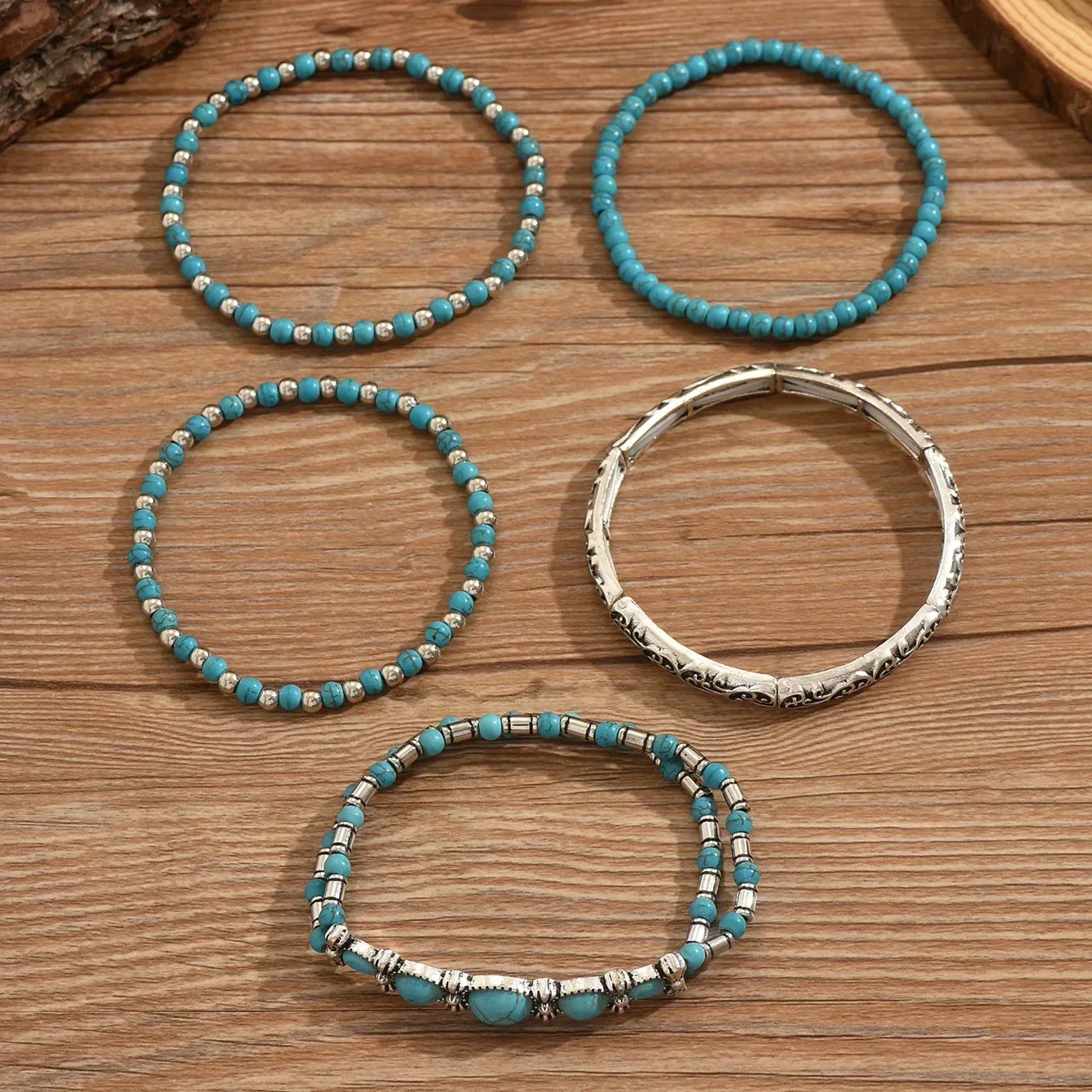 Boho Turquoise Bead Bracelet Set