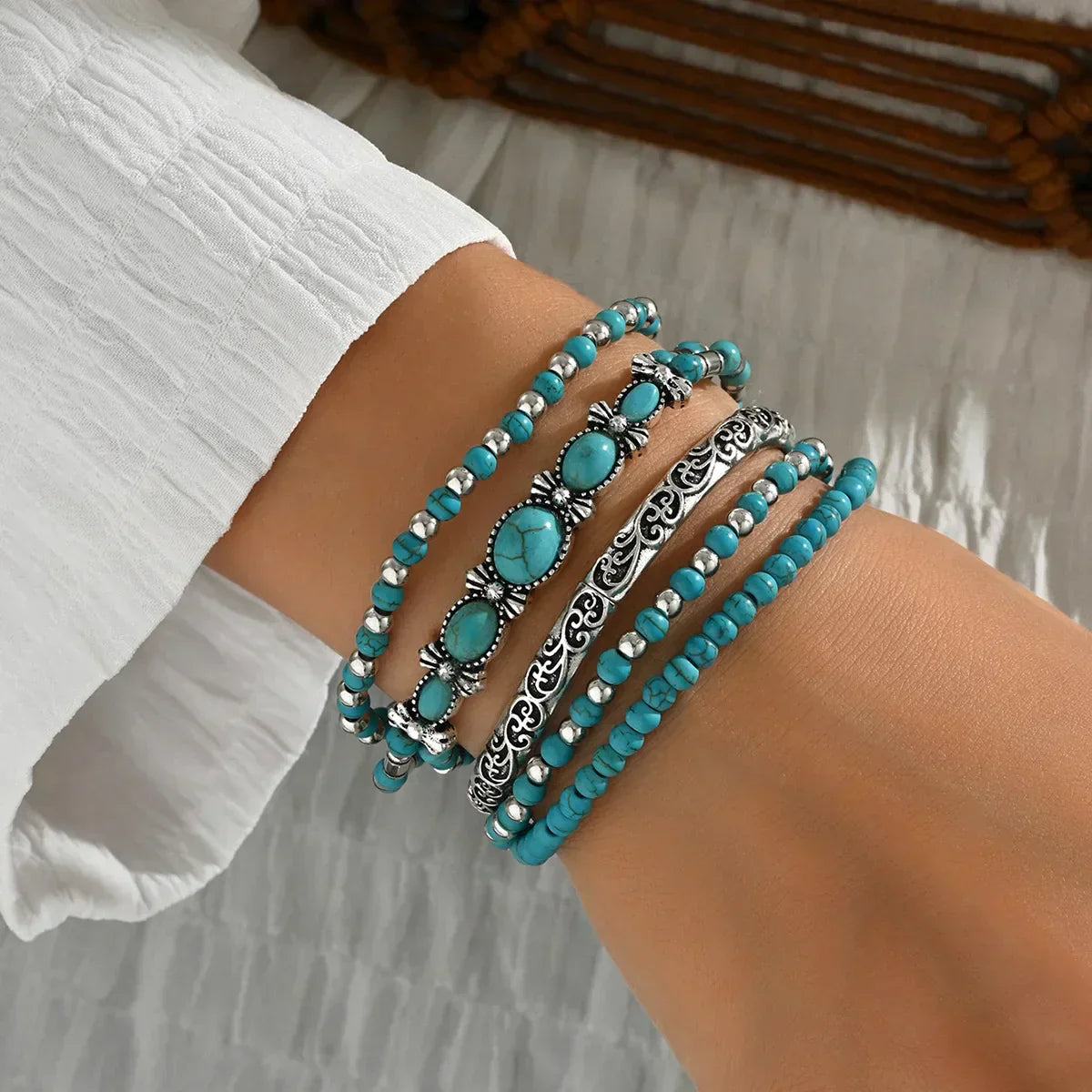 Boho Turquoise Bead Bracelet Set