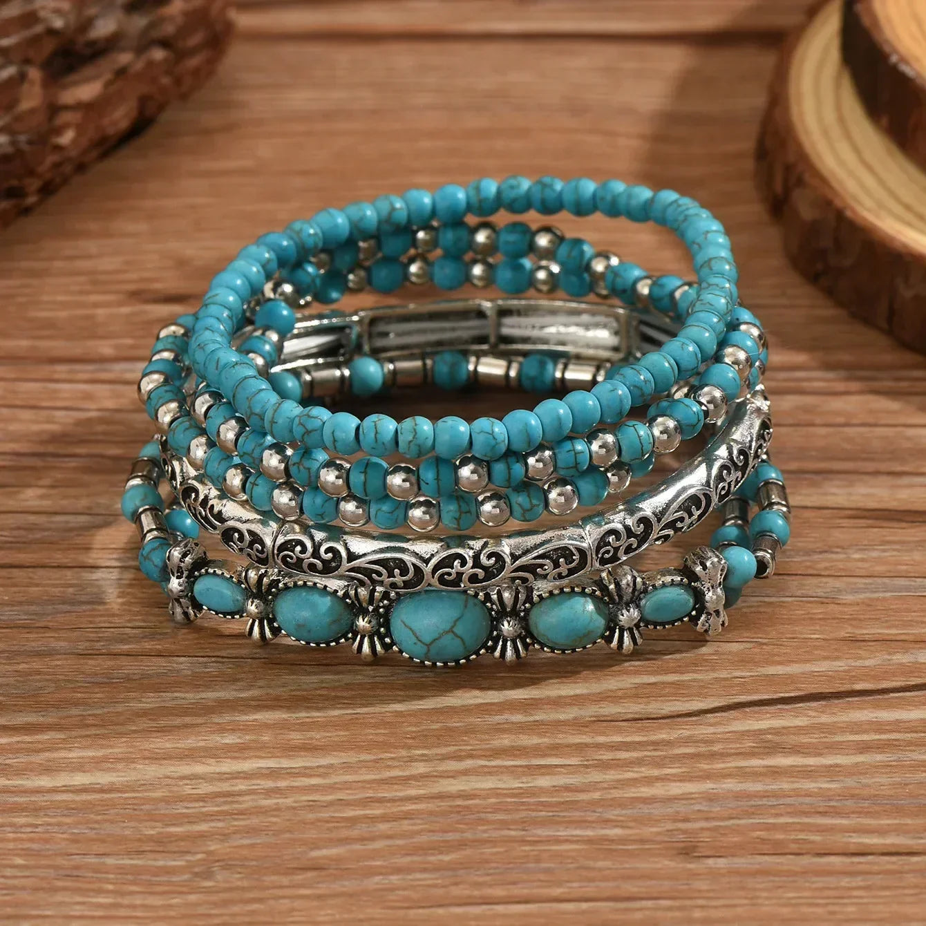 Boho Turquoise Bead Bracelet Set