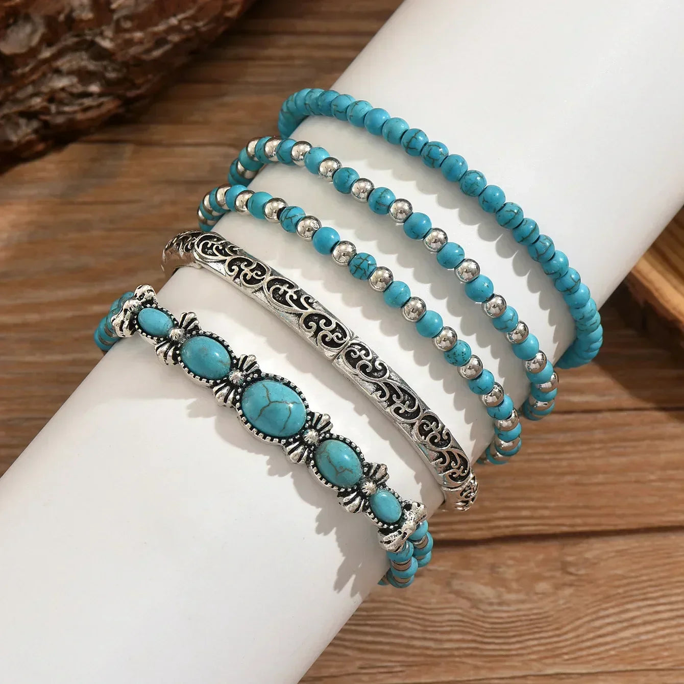 Boho Turquoise Bead Bracelet Set
