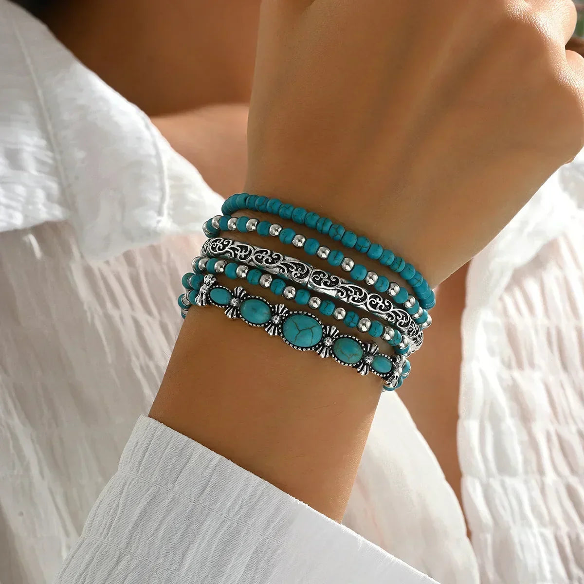 Boho Turquoise Bead Bracelet Set