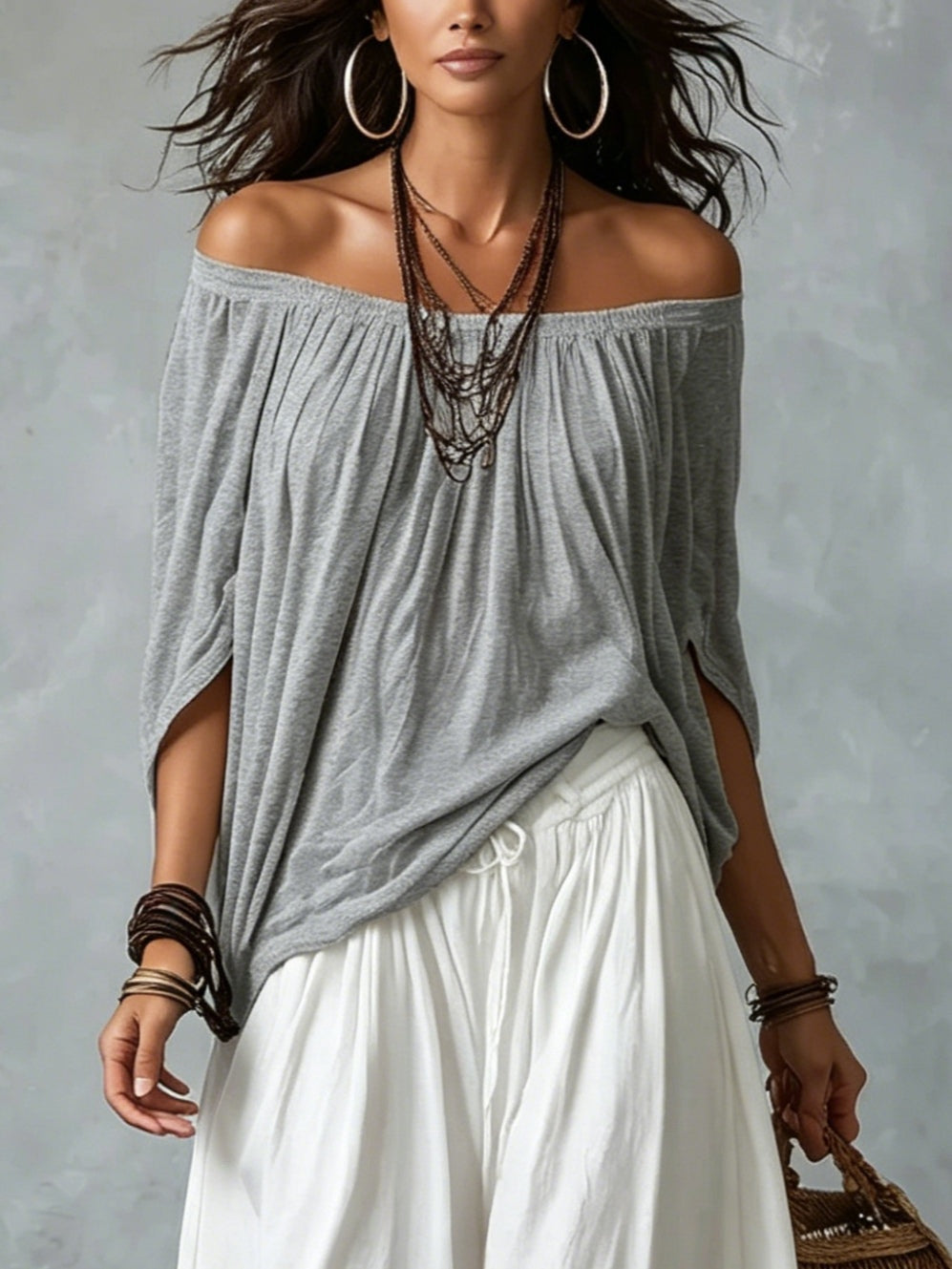 Off-the-Shoulder Top and Lantern Pants Set