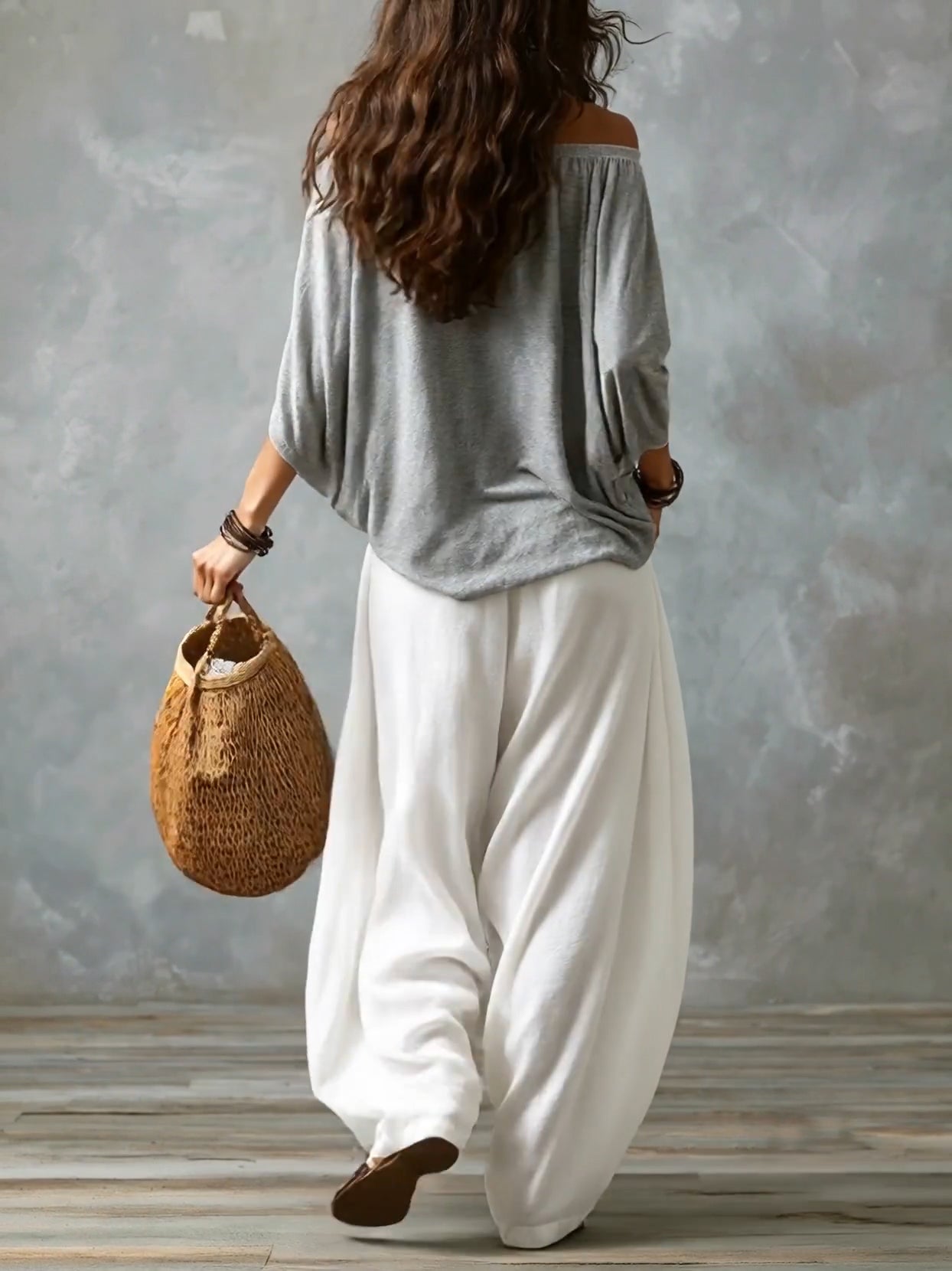 Off-the-Shoulder Top and Lantern Pants Set