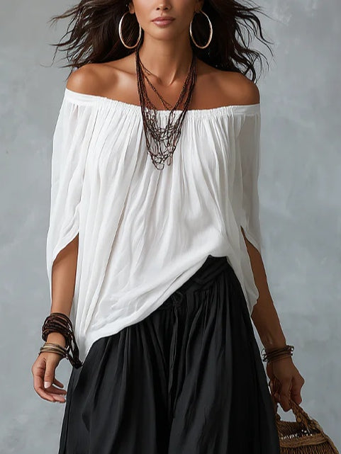 Off-the-Shoulder Top and Lantern Pants Set, Rayon Blend