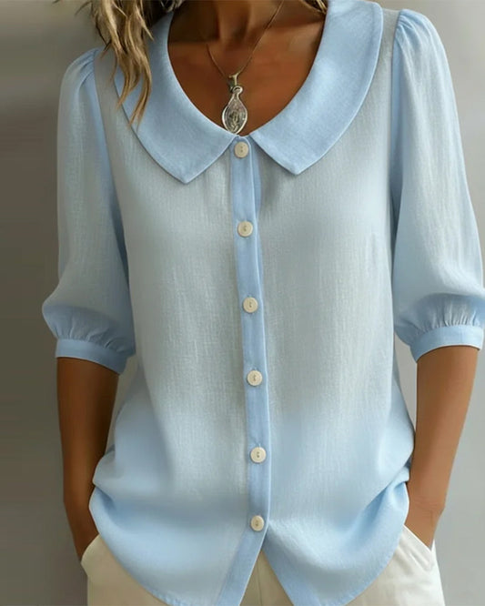 Emma | Cotton Shirt with Mid-Length Sleeves and Peter Pan Collar