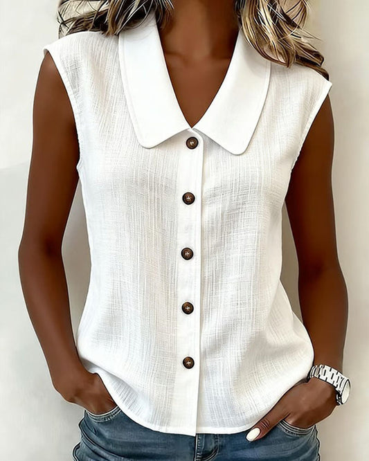Cecilia | Sleeveless Blouse in Linen-Cotton Blend