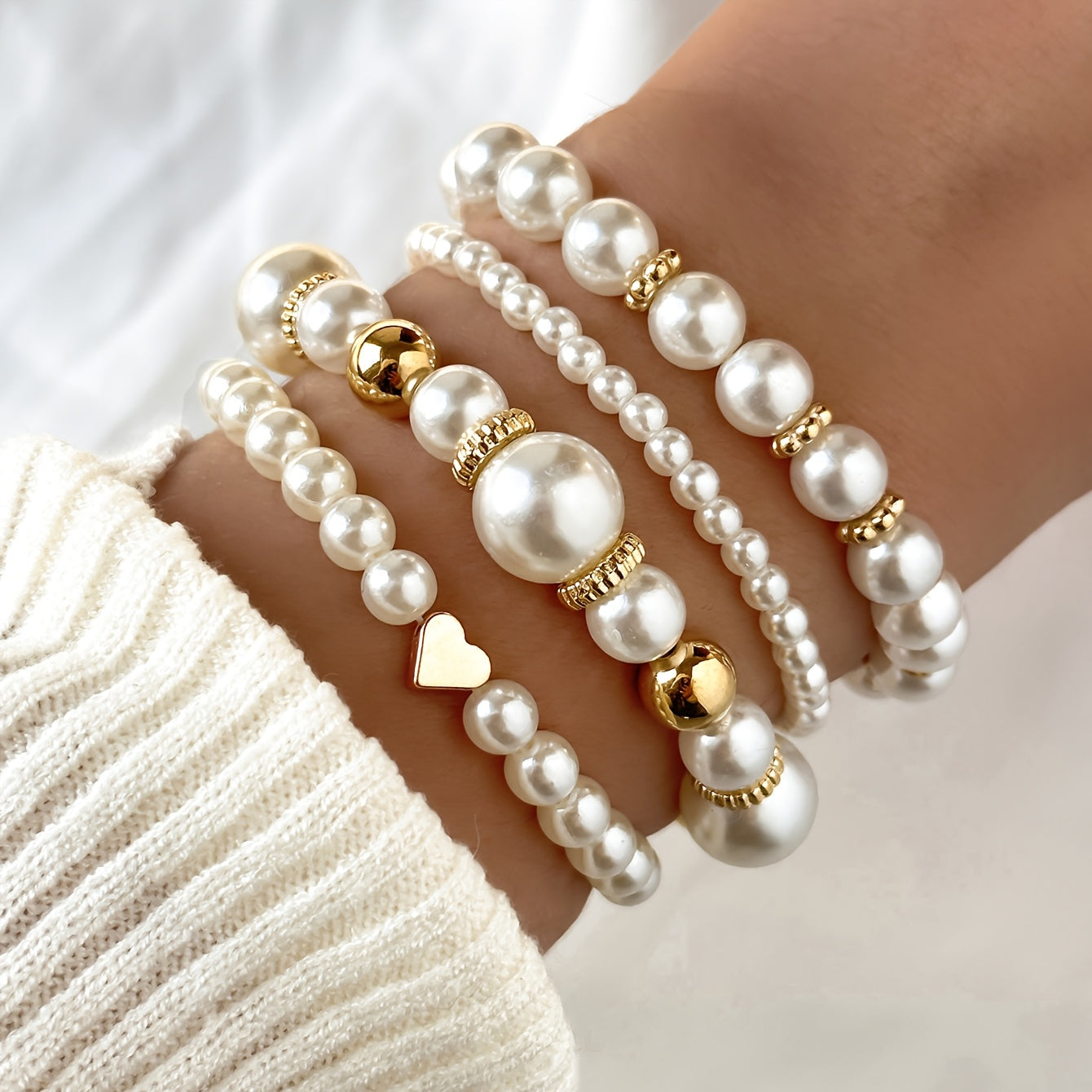 Elegant Heart Bracelet Set with Pearls