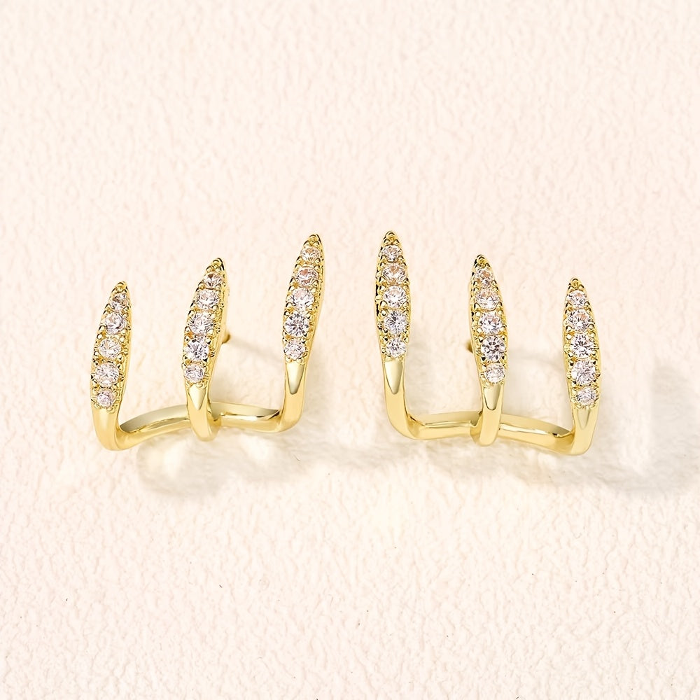 Elegant Three-Prong Rhinestone Earrings