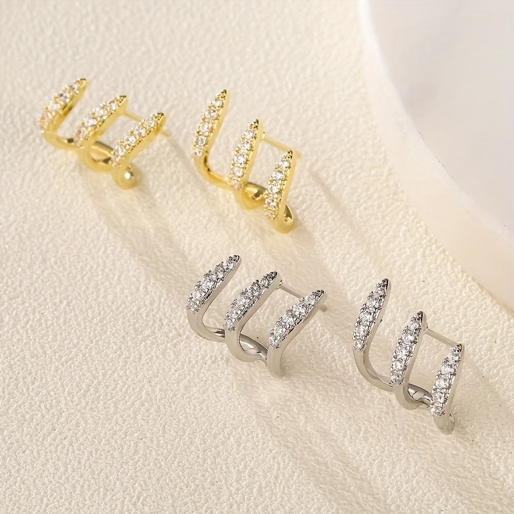 Elegant Three-Prong Rhinestone Earrings