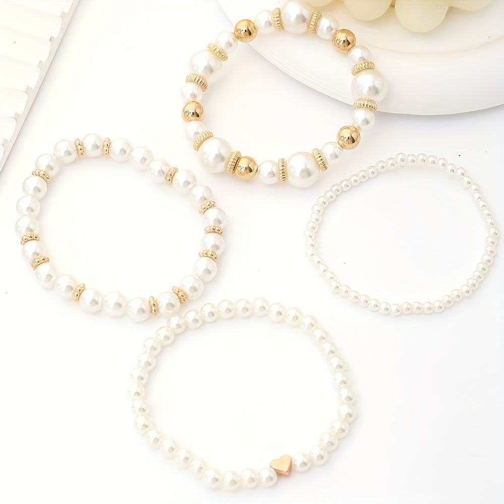 Elegant Heart Bracelet Set with Pearls