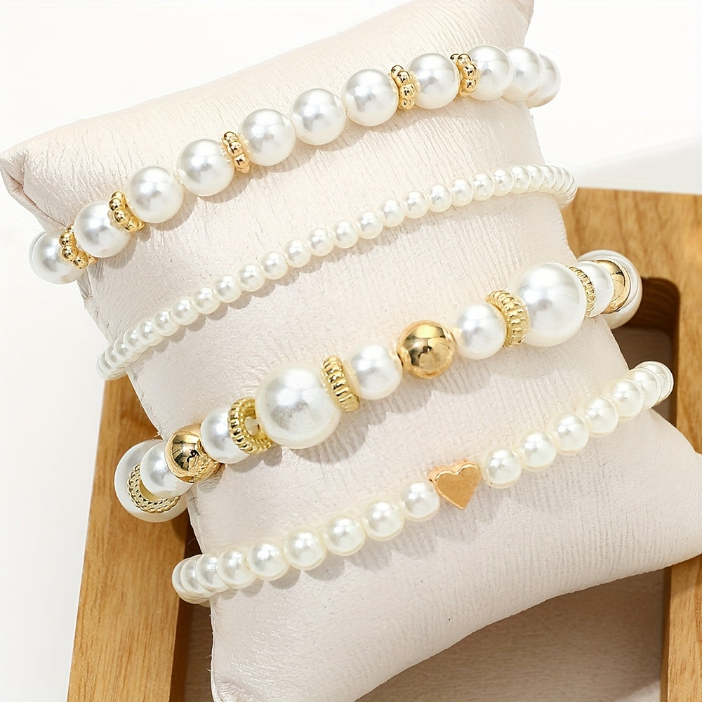 Elegant Heart Bracelet Set with Pearls