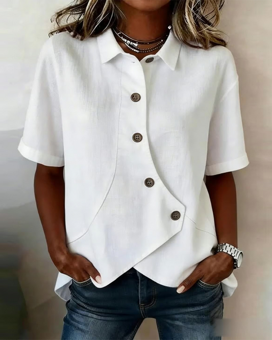 Vittoria | Asymmetric Cotton-Linen Blouse with Buttons