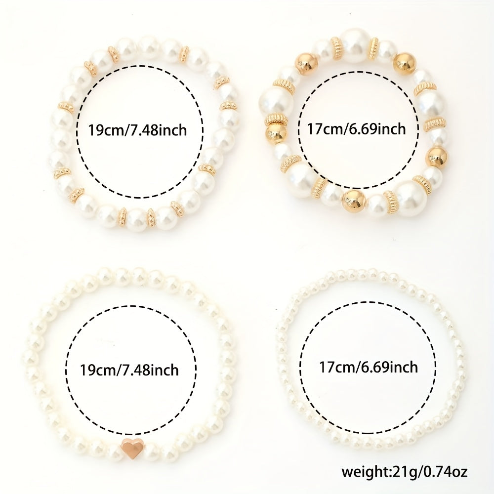 Elegant Heart Bracelet Set with Pearls