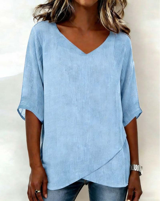 Alessandra | Blouse with Asymmetric Hem and V-Neck