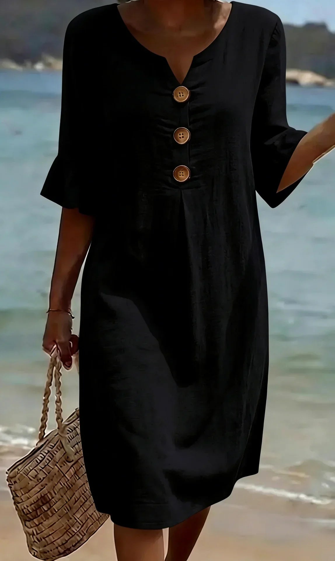 Vanesa | Linen Dress with Puffy Sleeves and Buttons