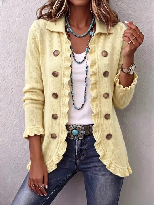 Orlane | Ribbed Knit Jacket in Cream with Ruffle Trim