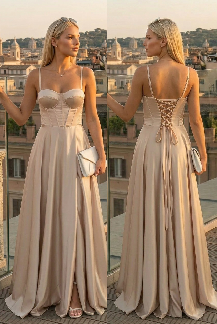 Champán | Vestido Largo Satinado