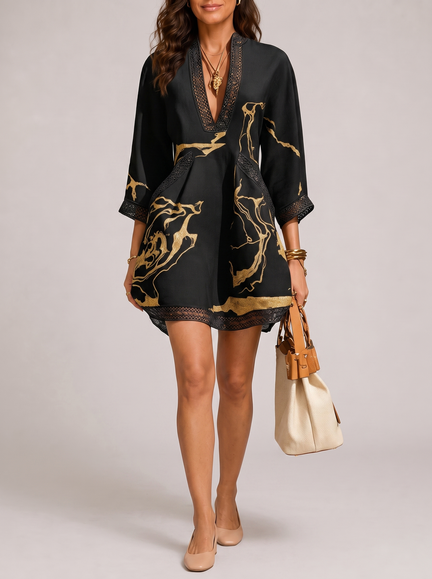 Divine Tailored Dress with Marble Print