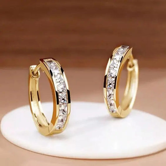 Chic Gold Crystal Hoop Earrings
