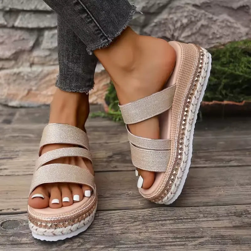 Sabela | Elegant Golden Wedge Sandals
