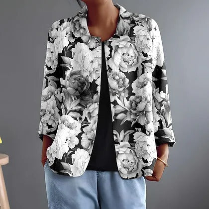 Leontina | Black and White Peony Print Blouse