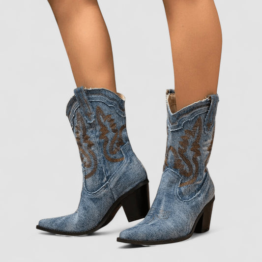 Carolina | Embroidered Western Ankle Boots