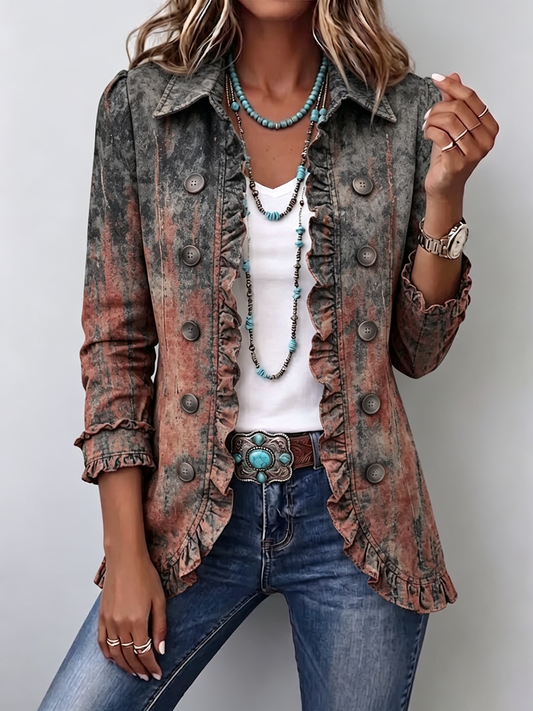 Flavie | Textured Ombré Vintage Jacket with Ruffle Trim