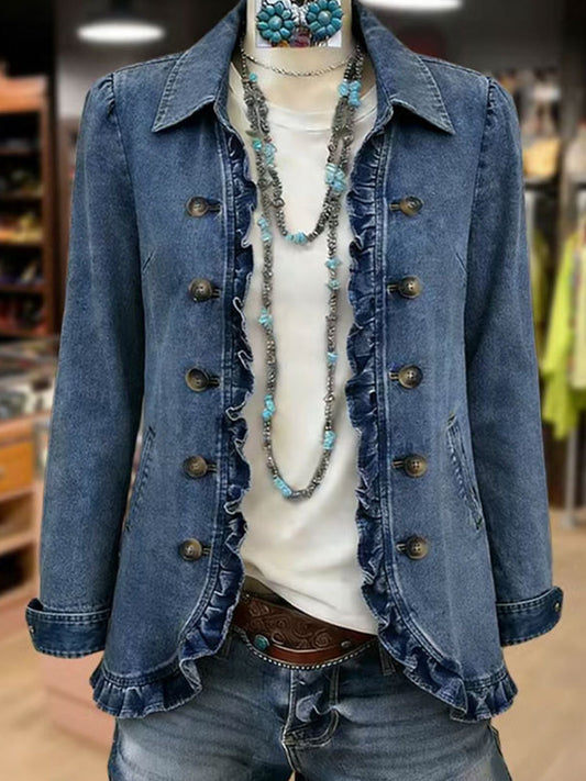 Frédérique | Mid Blue Jacket with Ruffle Trim