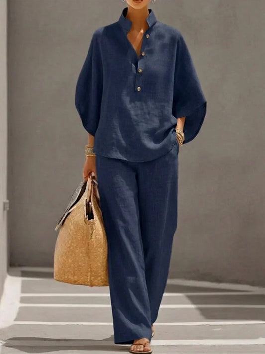 Maribel™ | Batwing Sleeve Blouse and Wide-Leg Trousers Set