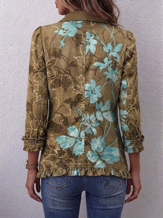 Blanche | Bohemian Vintage Ombré Floral Jacket with Ruffle Trim