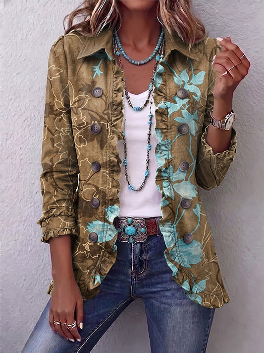 Blanche | Bohemian Vintage Ombré Floral Jacket with Ruffle Trim