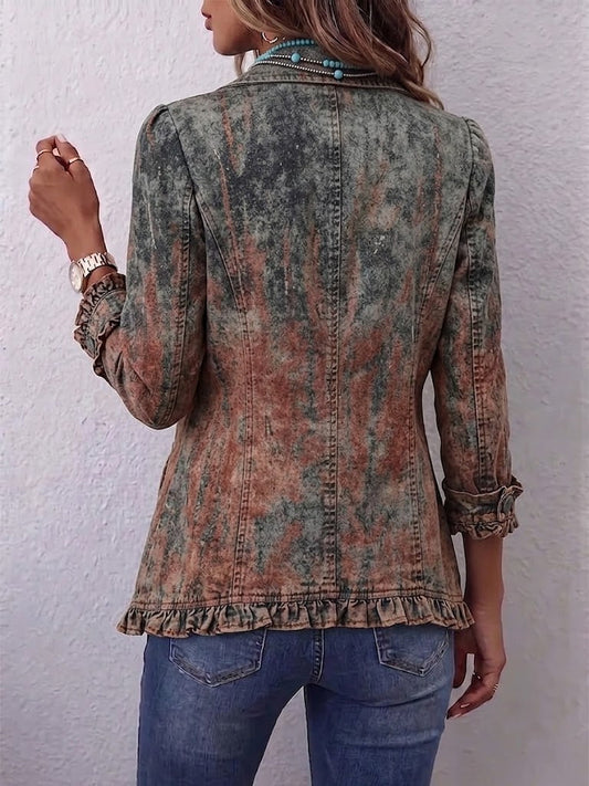 Flavie | Textured Ombré Vintage Jacket with Ruffle Trim