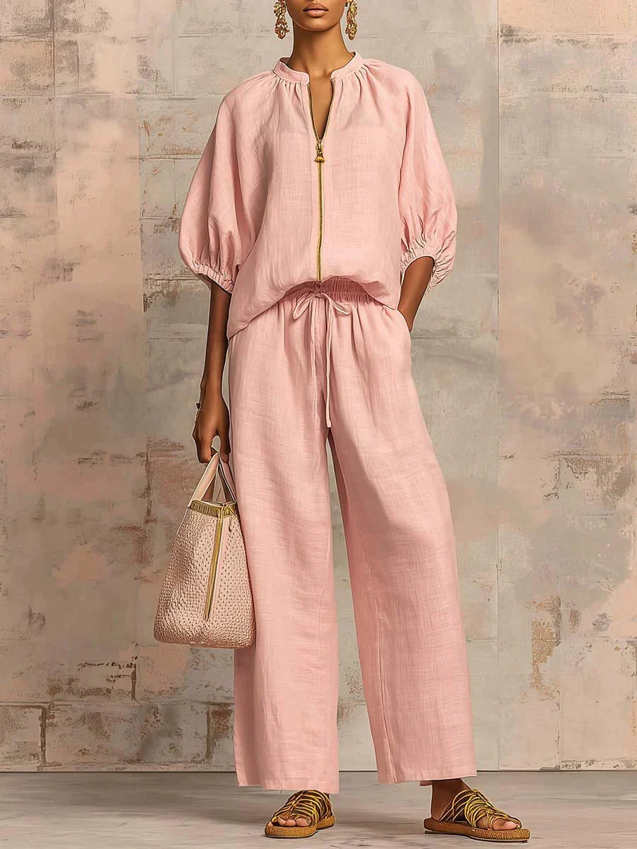 Alba | Two-Piece Casual Shirt and Wide-Leg Trousers Set