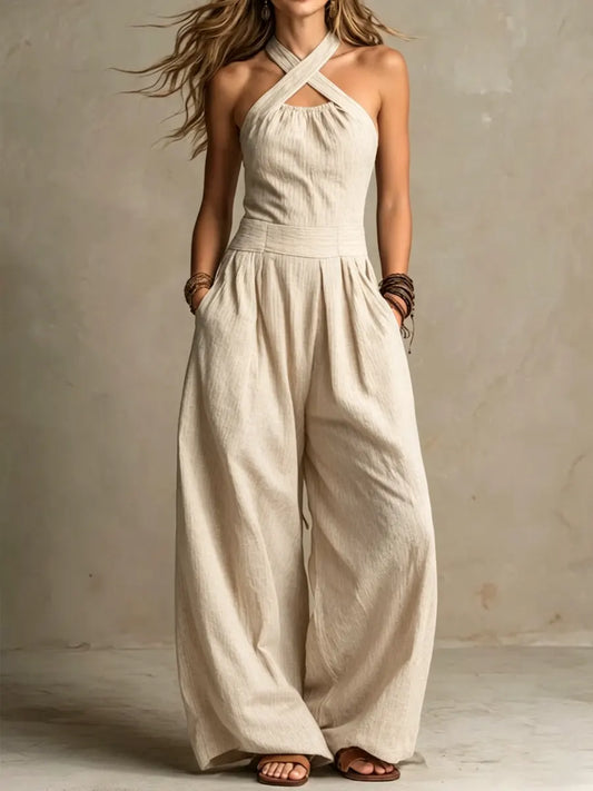 Bianca | Linen and Cotton Jumpsuit with Elegant Crossover Neckline