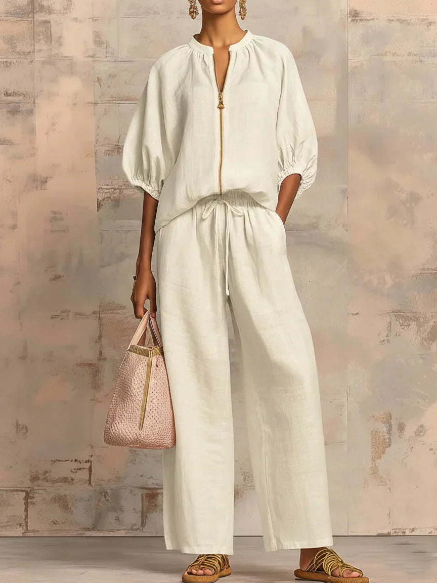 Alba | Two-Piece Casual Shirt and Wide-Leg Trousers Set