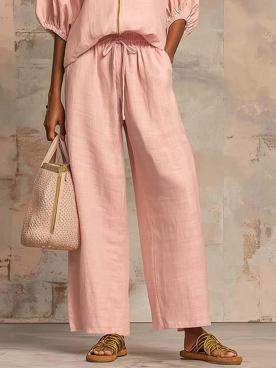 Alba | Two-Piece Casual Shirt and Wide-Leg Trousers Set