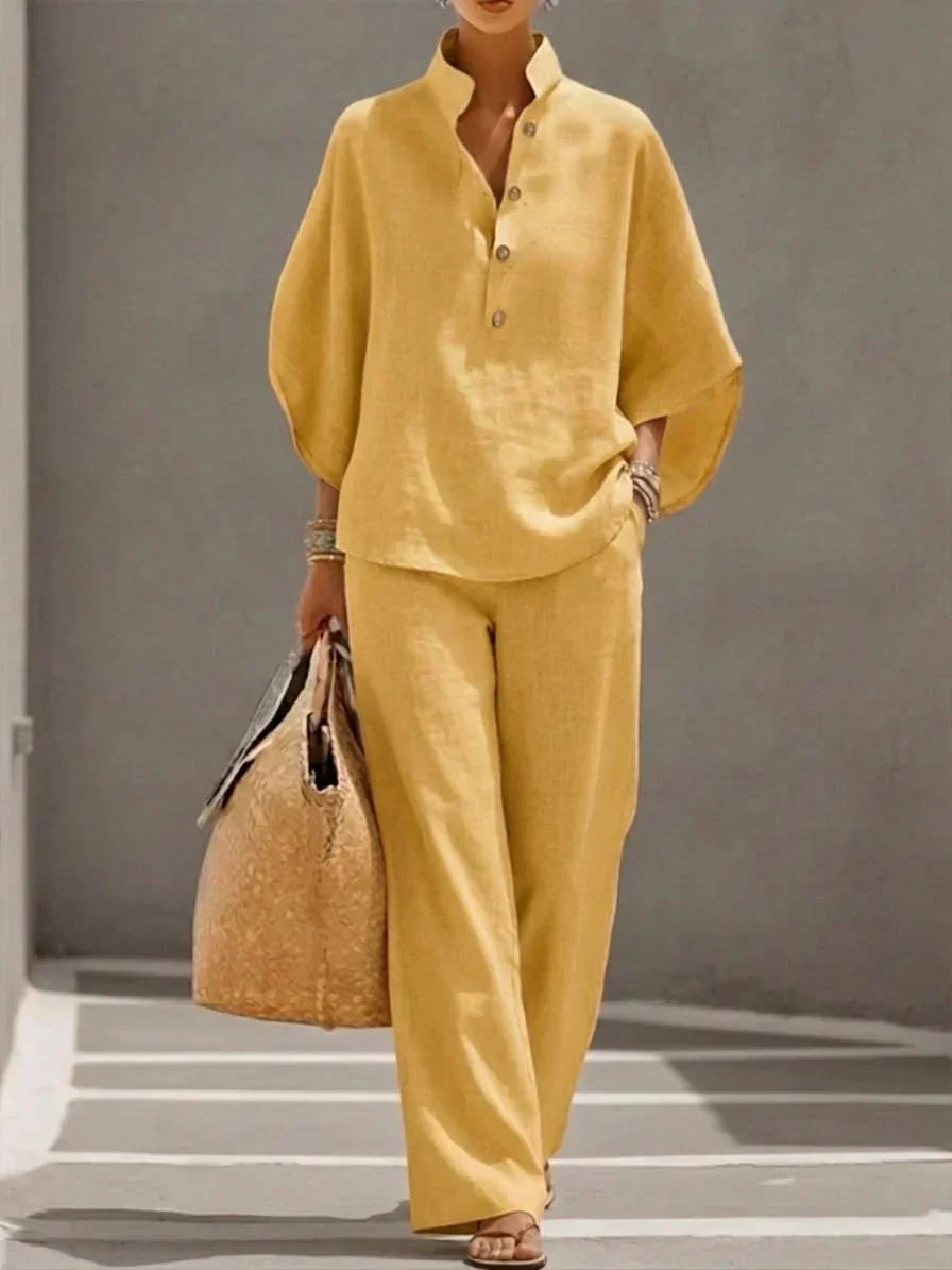Maribel™ | Batwing Sleeve Blouse and Wide-Leg Trousers Set