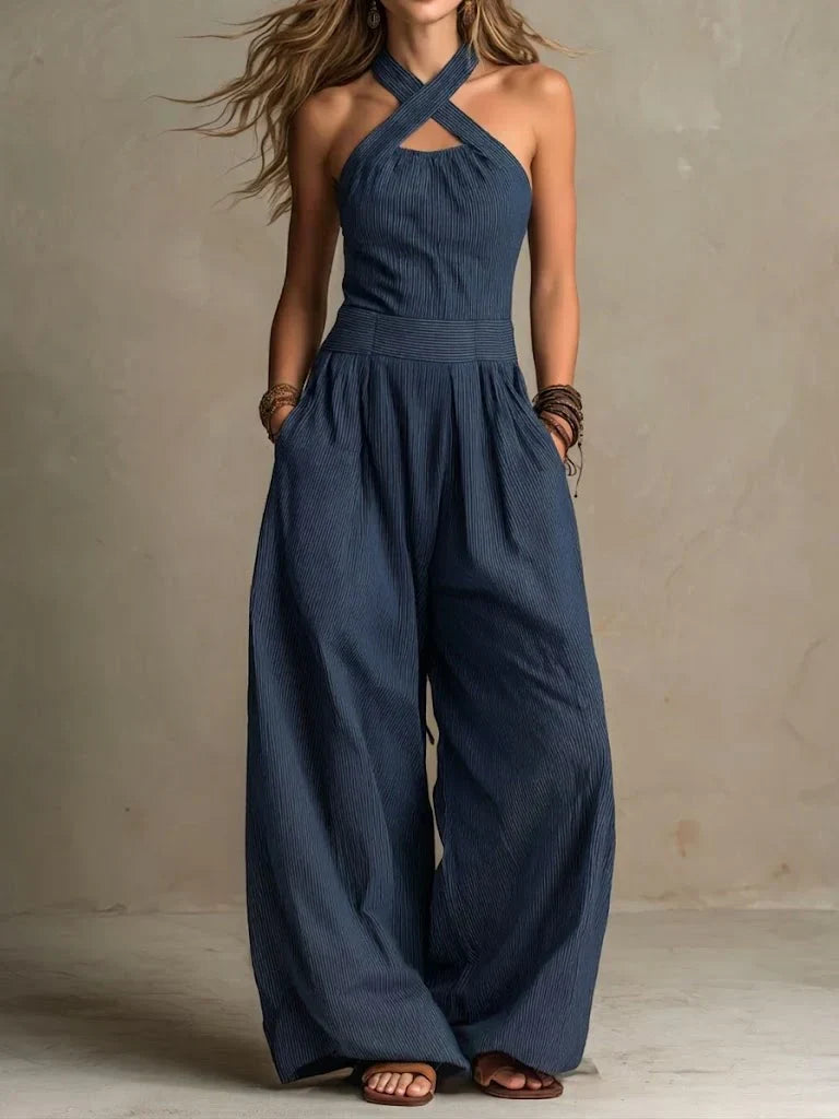 Bianca | Linen and Cotton Jumpsuit with Elegant Crossover Neckline