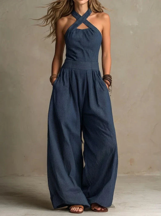 Bianca | Linen and Cotton Jumpsuit with Elegant Crossover Neckline