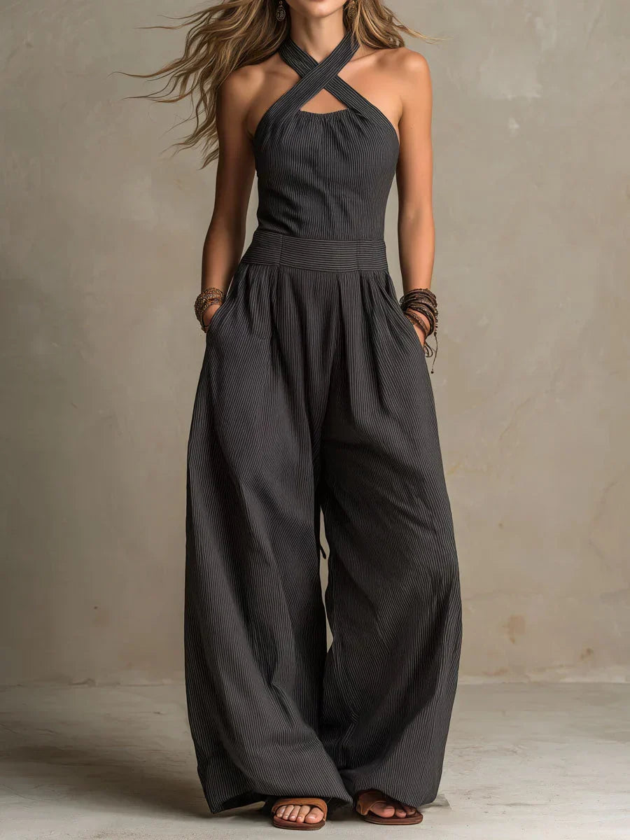 Bianca | Linen and Cotton Jumpsuit with Elegant Crossover Neckline
