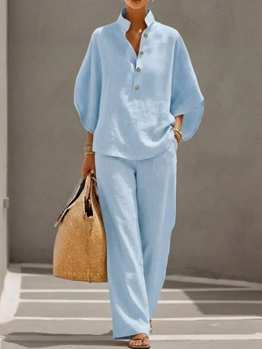 Maribel™ | Batwing Sleeve Blouse and Wide-Leg Trousers Set