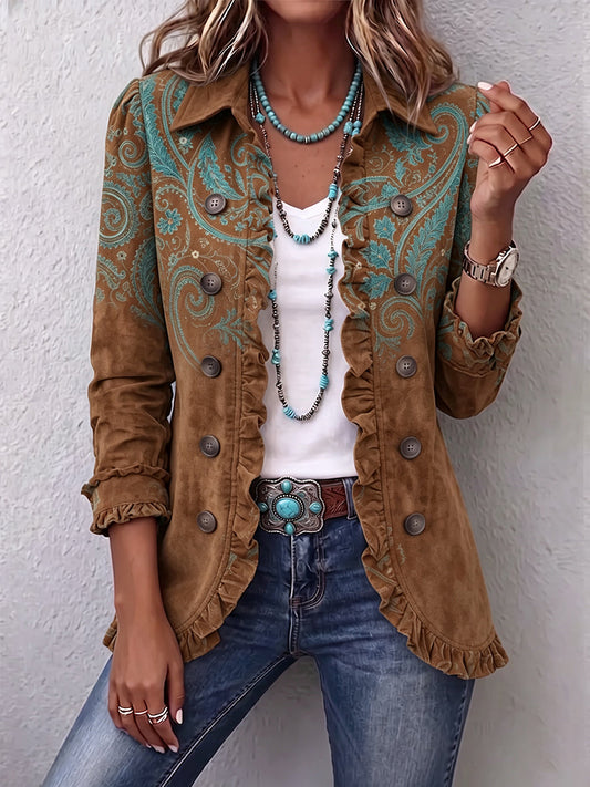 Séverine | Brown Paisley Jacket with Ruffle Trim