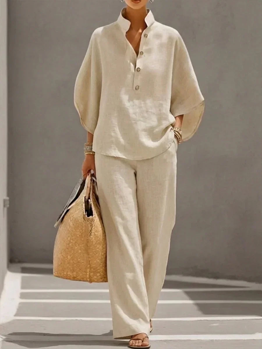 Maribel™ | Batwing Sleeve Blouse and Wide-Leg Trousers Set