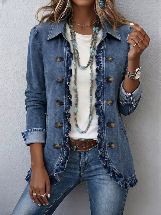 Frédérique | Mid Blue Jacket with Ruffle Trim