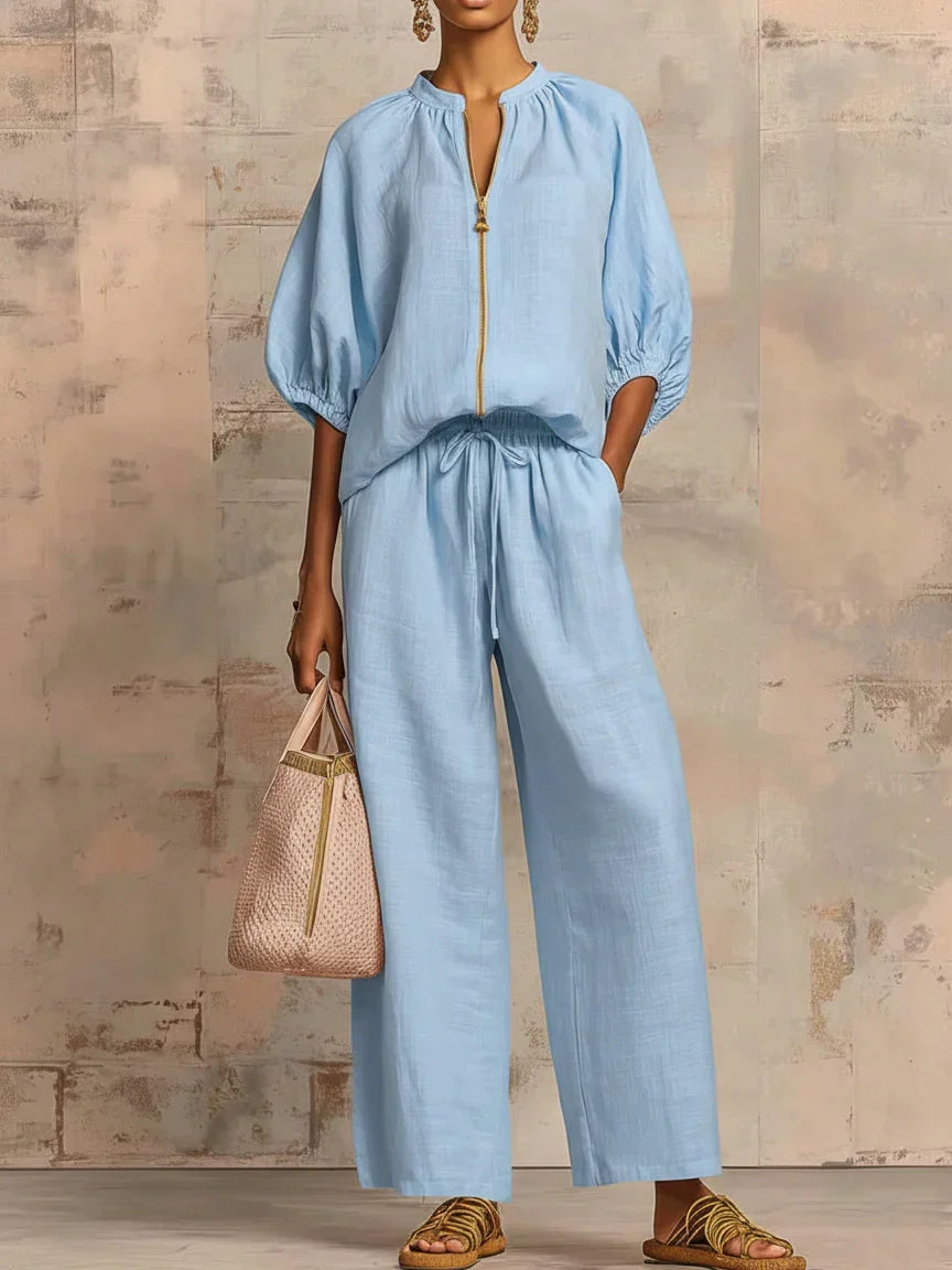 Alba | Two-Piece Casual Shirt and Wide-Leg Trousers Set